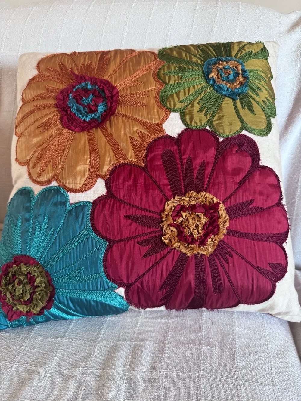 Pier 1 Multicolor Floral Appliqué Throw Pillow set of 2